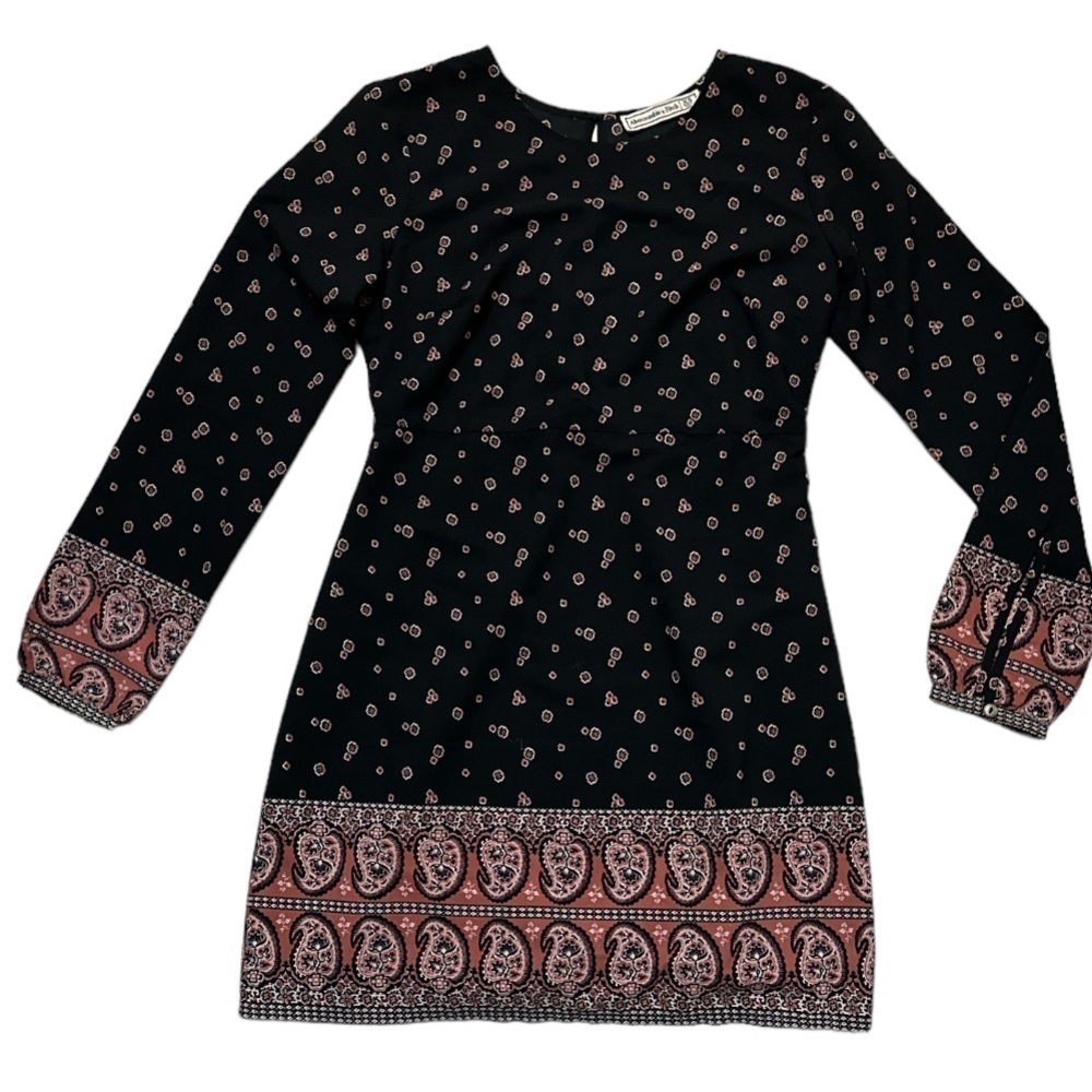 Abercrombie & Fitch Office Keyhole Back Dress Boho/Floral Paisley Trim & Cuffs